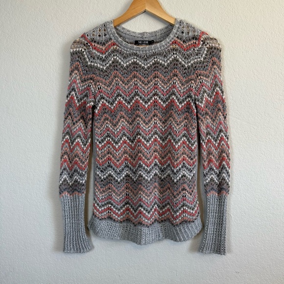Nic + Zoe Multicolor Wool Blend Loose Knit Gray Long Sleeve Sweater Top Sz Small - Picture 1 of 9